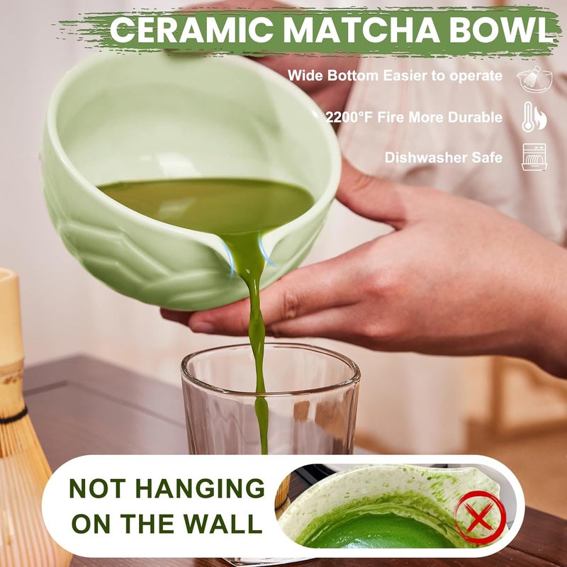 RANERANE Matcha Whisk Set, Lotus Green Ceramic Matcha Set Includes Matcha Bowl, Matcha Whisk (Chasen) and Holder, Sifter, Bamboo Scoop & Spoon - 6 Pcs Matcha Kit for Matcha Lovers - Image 4
